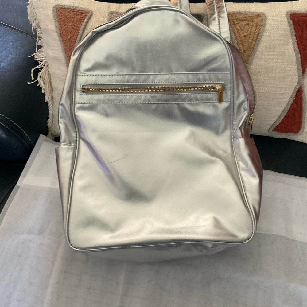 Silver Faux Leather Backpack